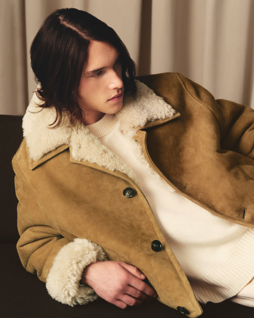 Brown Shearling Buttoned Jacket - 7 - Ami Paris