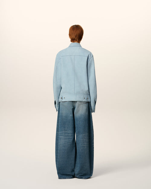 Blue Leather Trucker Jacket - 12 - Ami Paris