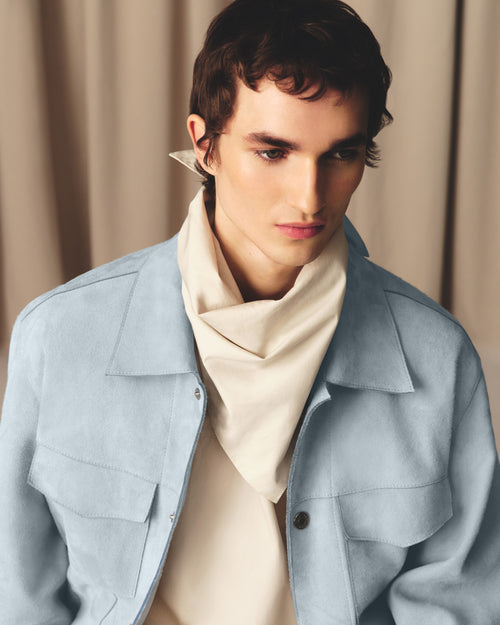 Blue Leather Trucker Jacket - 7 - Ami Paris