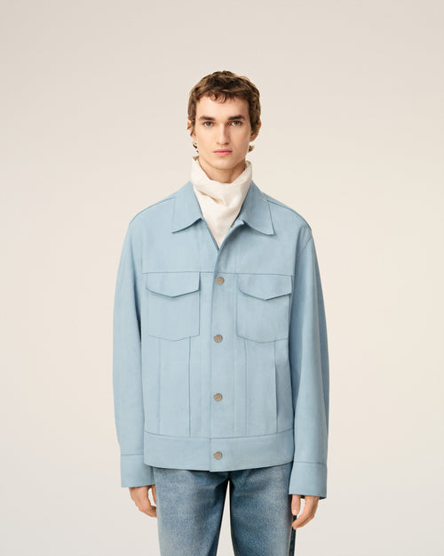 Blue Leather Trucker Jacket - 3 - Ami Paris