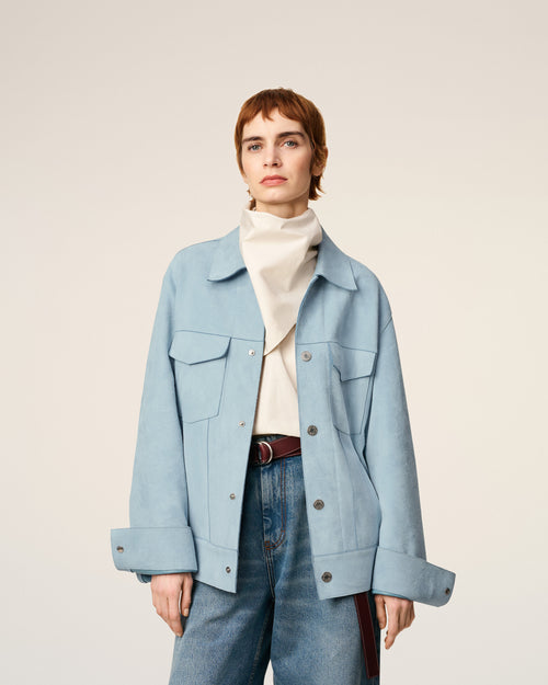 Blue Leather Trucker Jacket - 10 - Ami Paris