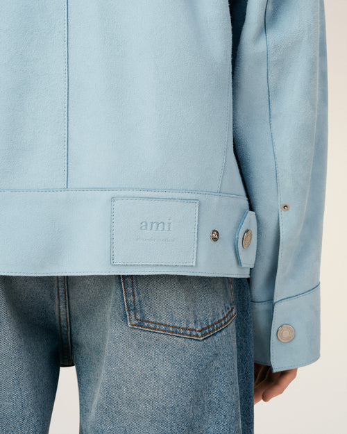 Blue Leather Trucker Jacket - 4 - Ami Paris