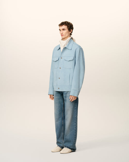 Blue Leather Trucker Jacket - 6 - Ami Paris