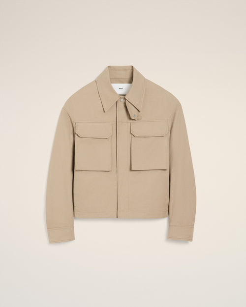 Beige Cotton Worker Jacket - 4 - Ami Paris