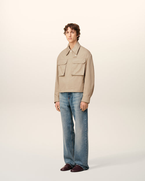 Beige Cotton Worker Jacket - 6 - Ami Paris
