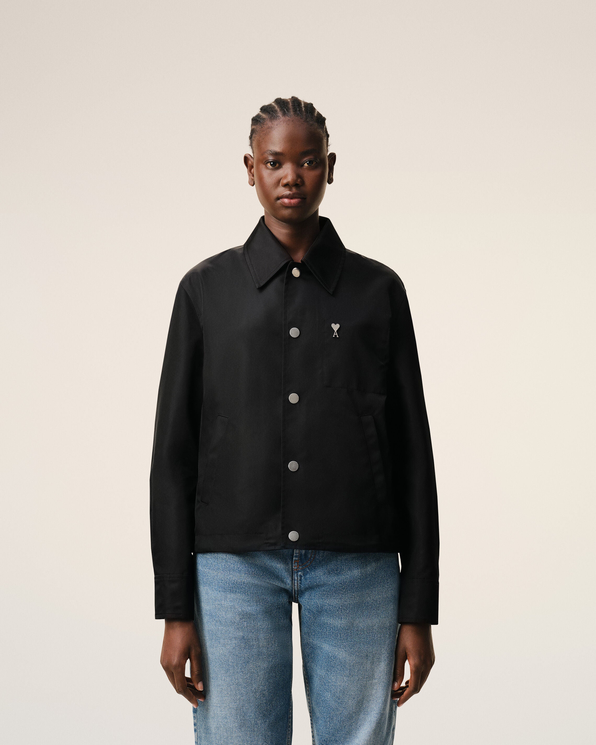Black Nylon Ami De Coeur Stud Buttoned Jacket - 8