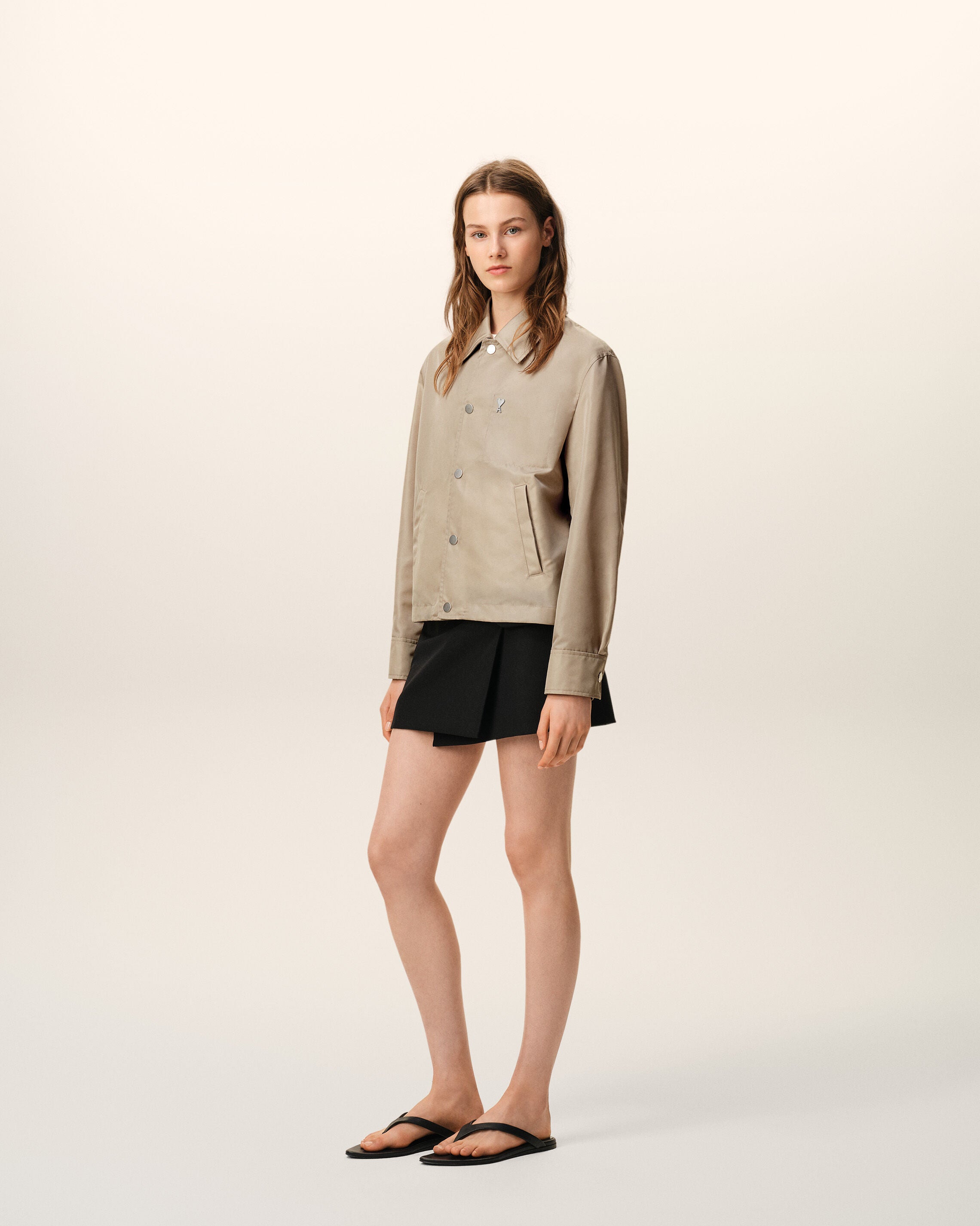 Beige Nylon Ami De Coeur Stud Buttoned Jacket - 12