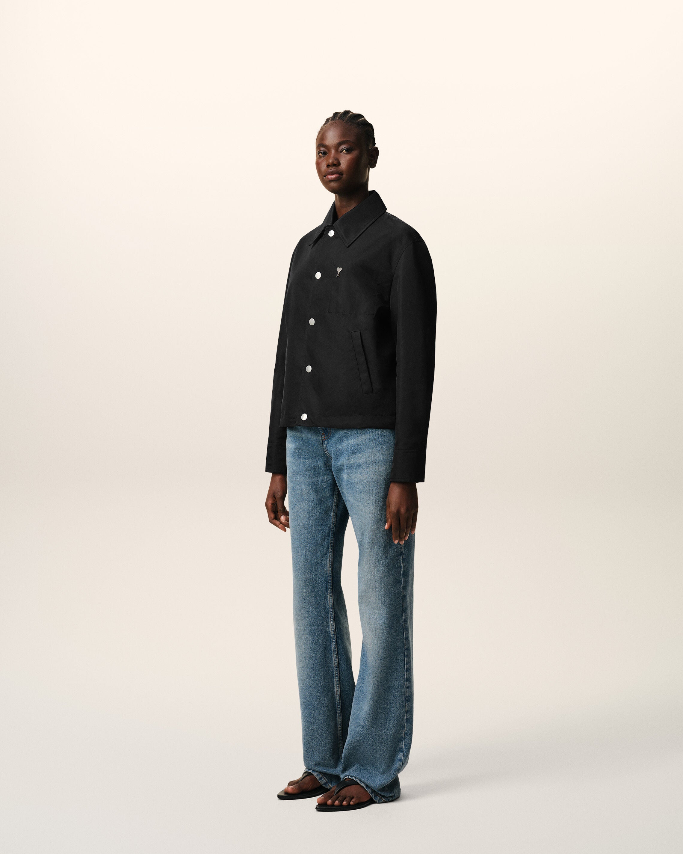 Black Nylon Ami De Coeur Stud Buttoned Jacket - 11