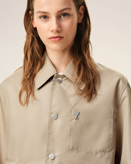 Beige Nylon Ami De Coeur Stud Buttoned Jacket - 10 - Ami Paris