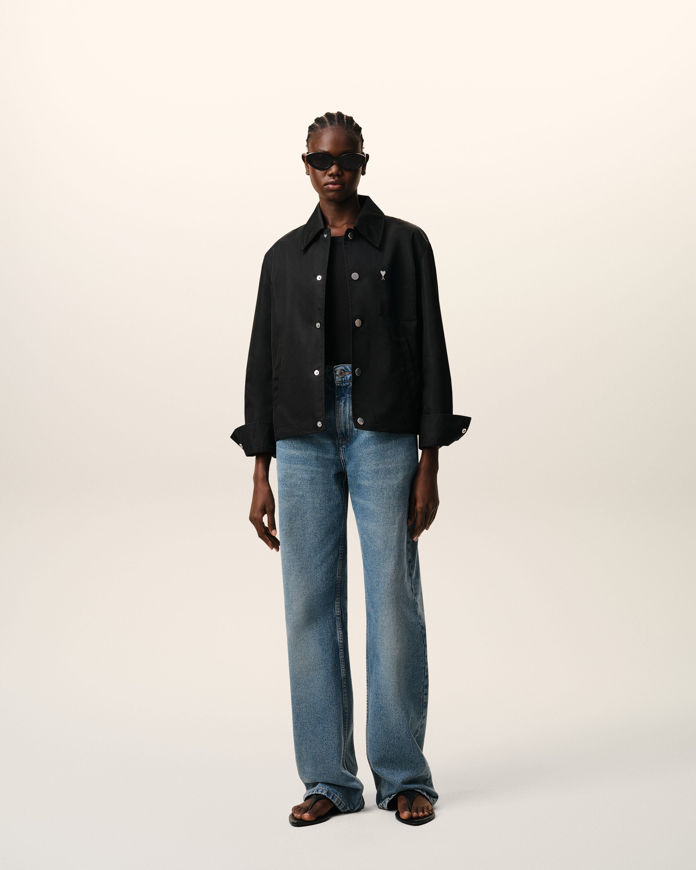 Black Nylon Ami De Coeur Stud Buttoned Jacket - 7