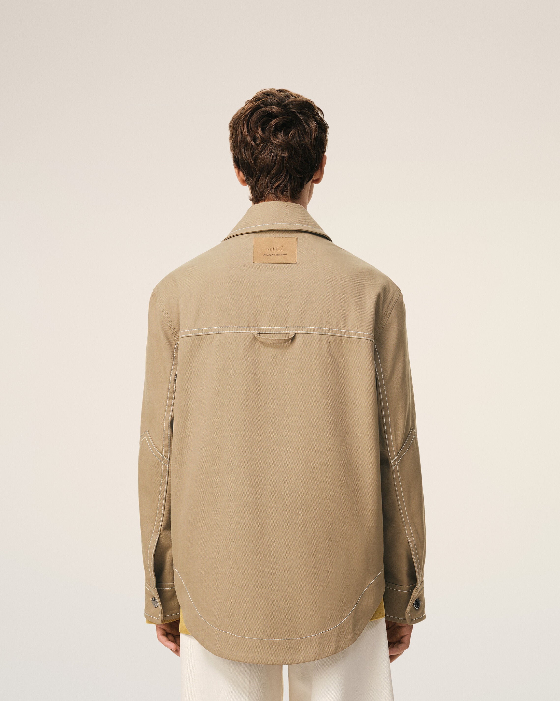 Beige Cotton Worker Buttoned Jacket - 5
