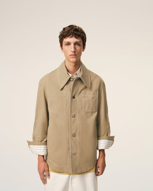 Beige Cotton Worker Buttoned Jacket - 3 - Ami Paris