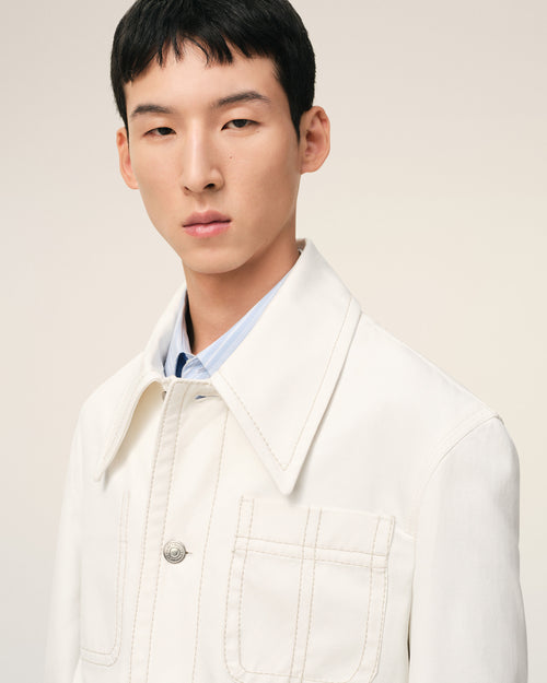 White Cotton Worker Buttoned Jacket - 4 - Ami Paris