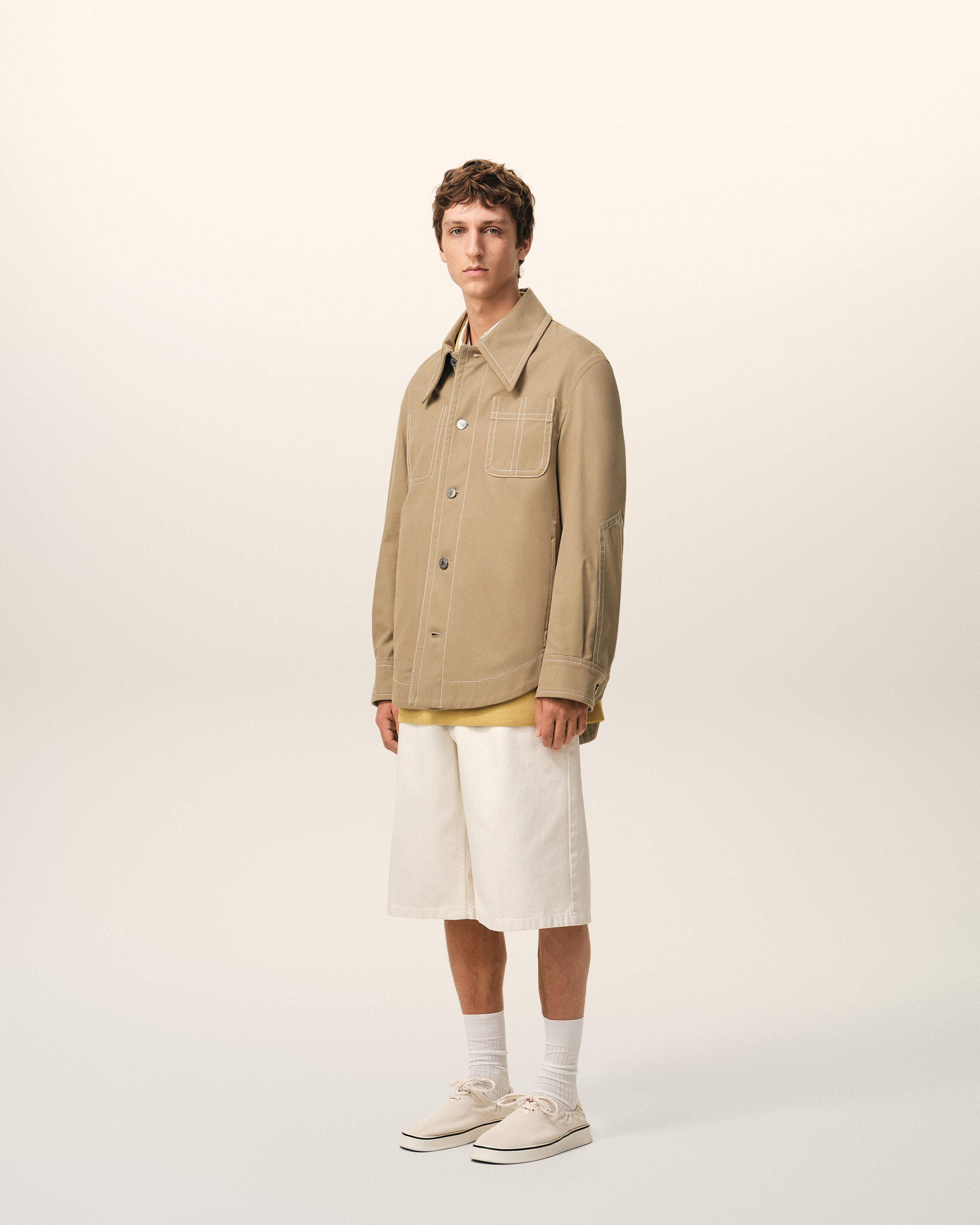Beige Cotton Worker Buttoned Jacket - 6