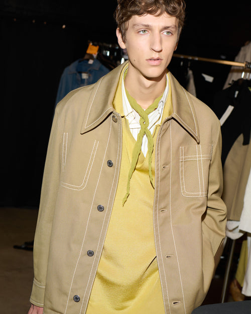 Beige Cotton Worker Buttoned Jacket - 6 - Ami Paris