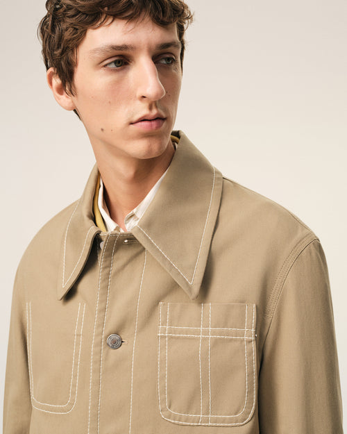 Beige Cotton Worker Buttoned Jacket - 4 - Ami Paris