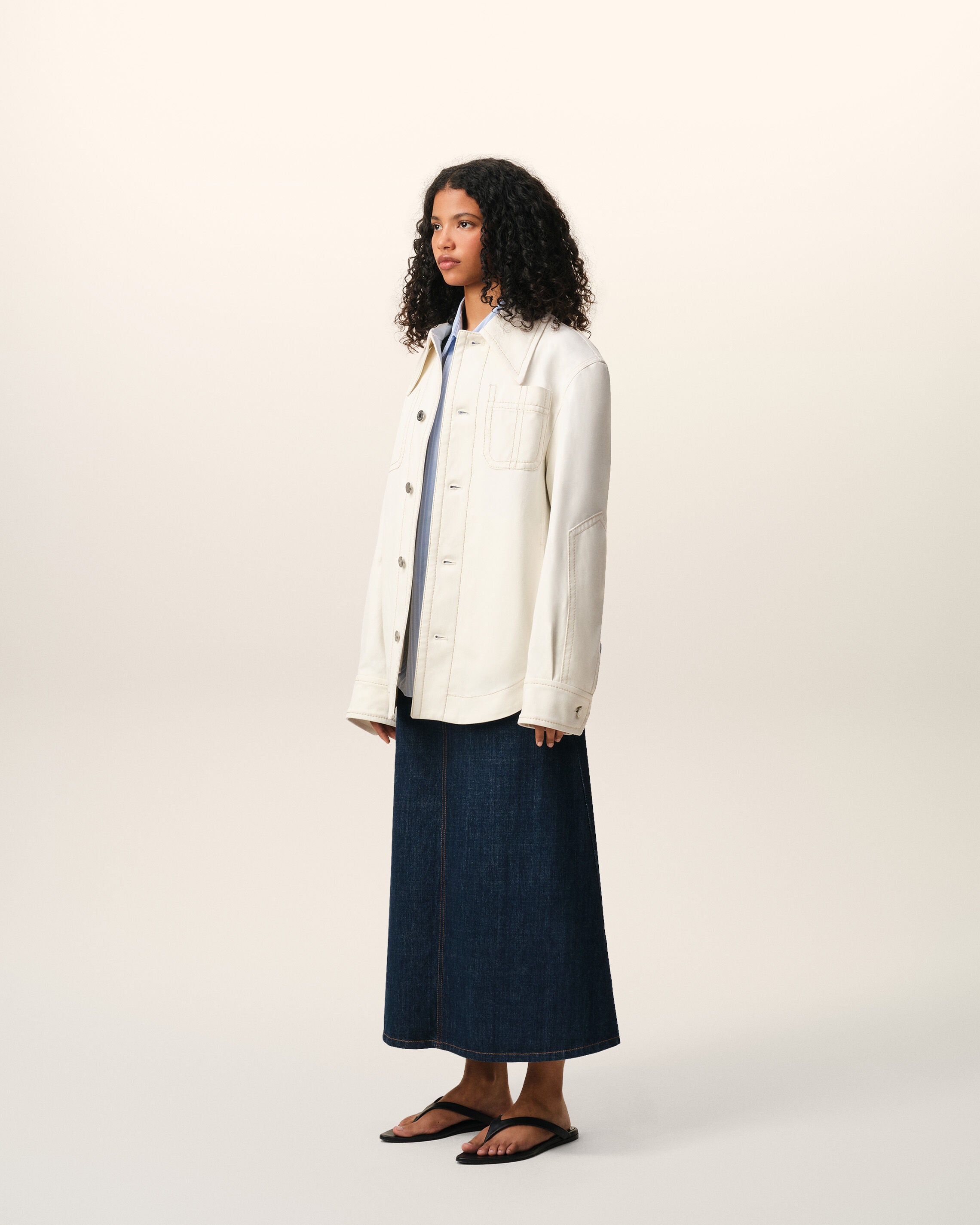 White Cotton Worker Buttoned Jacket - 13
