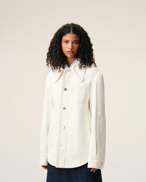 White Cotton Worker Buttoned Jacket - 10 - Ami Paris