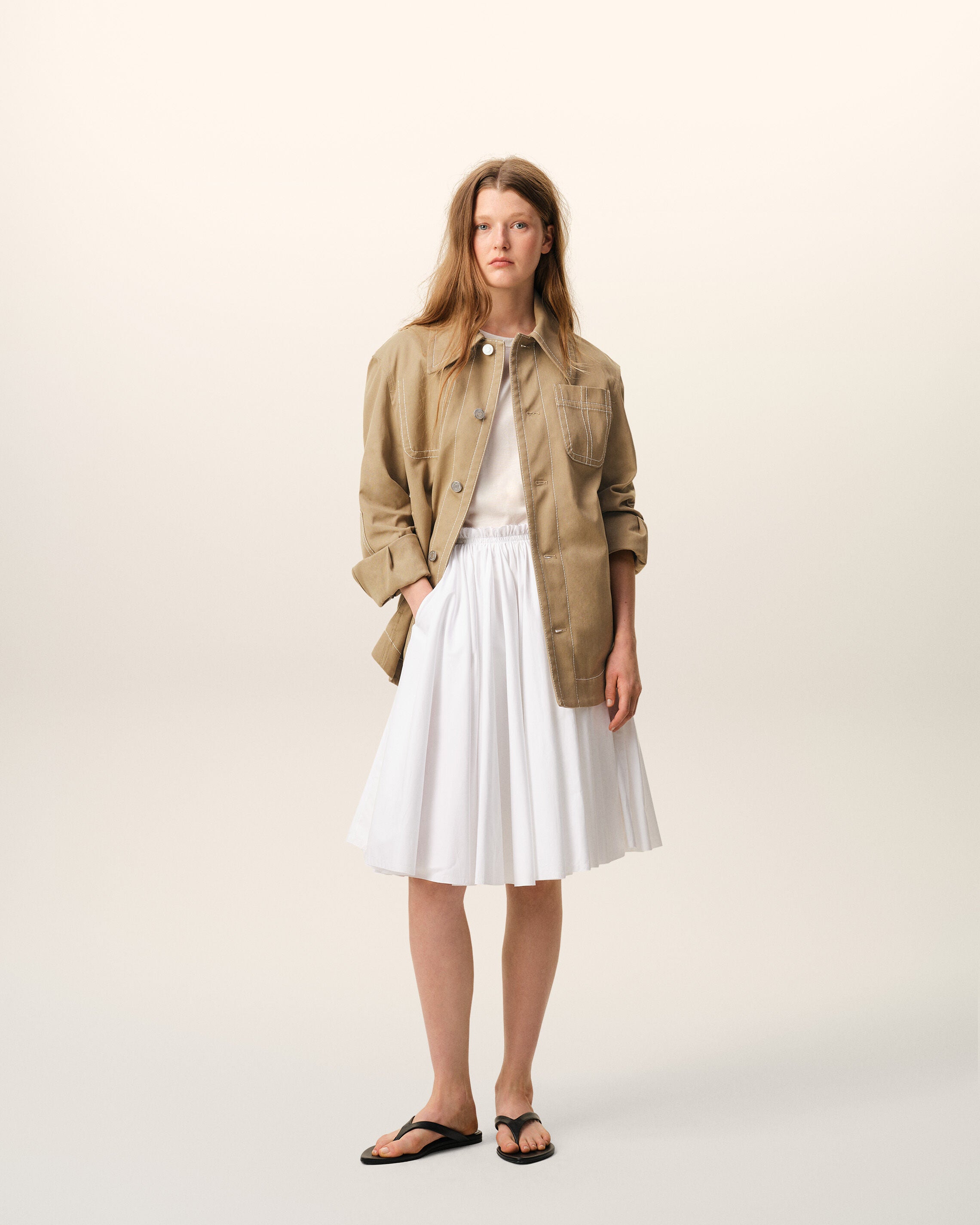 Beige Cotton Worker Buttoned Jacket - 9