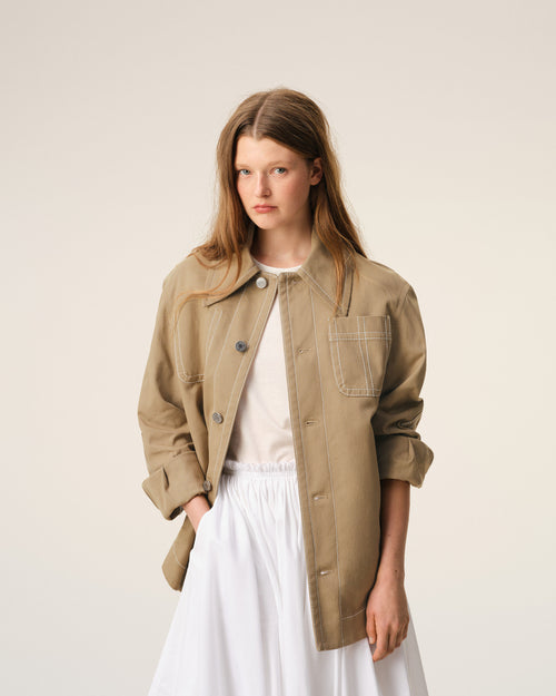 Beige Cotton Worker Buttoned Jacket - Woman - 10 - AMI Paris - Ami Paris