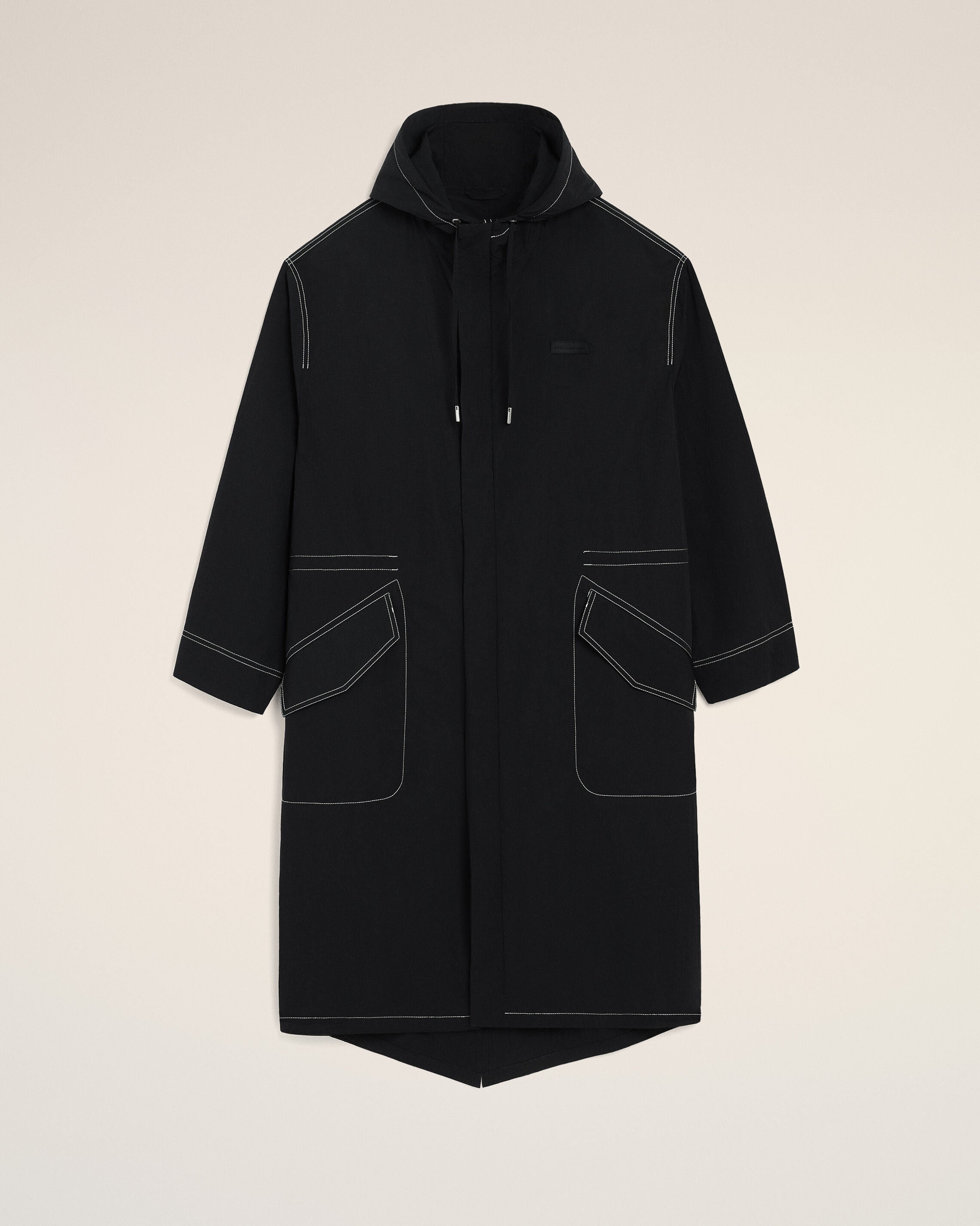 Black Nylon Long Parka - 8