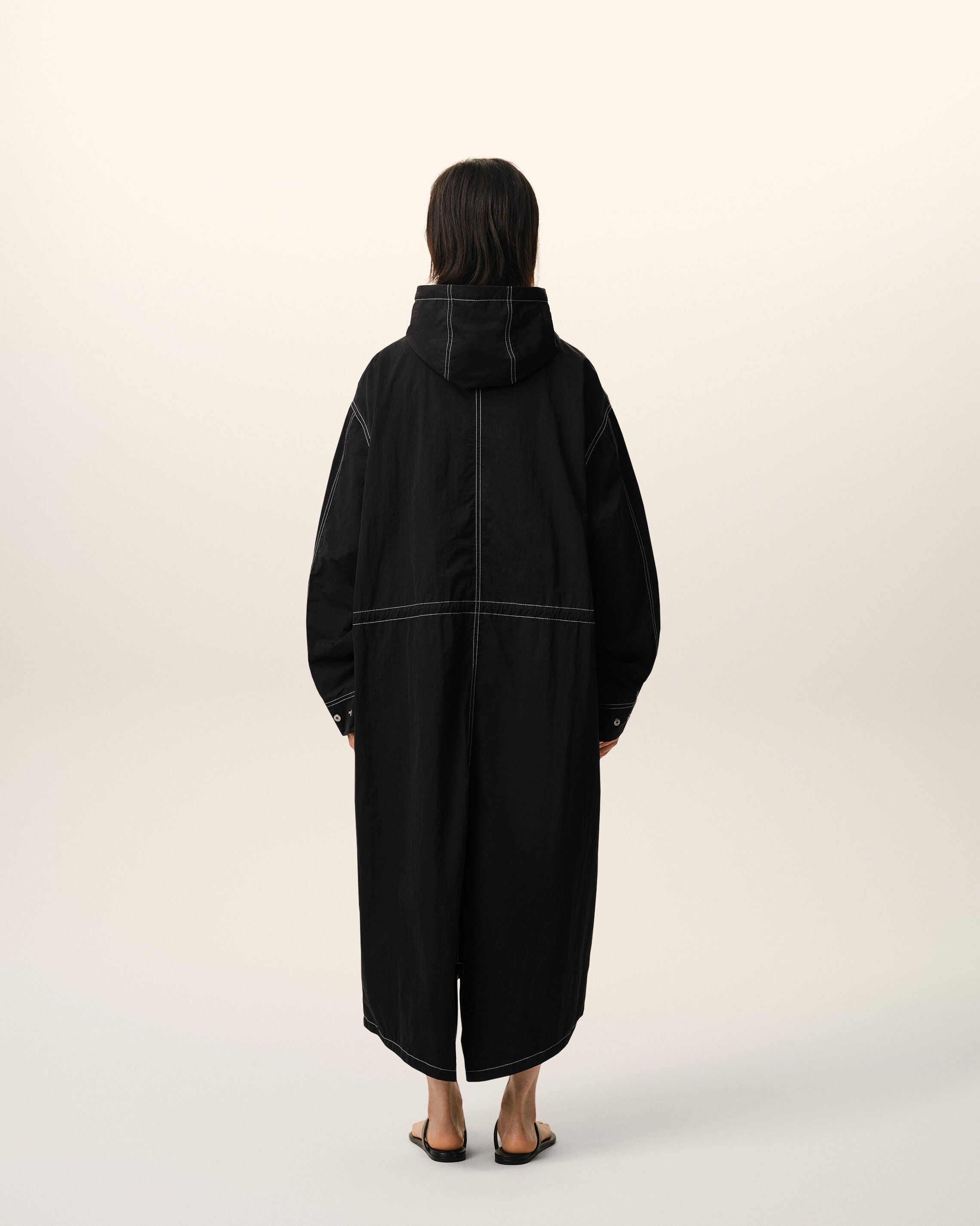 Black Nylon Long Parka - 11