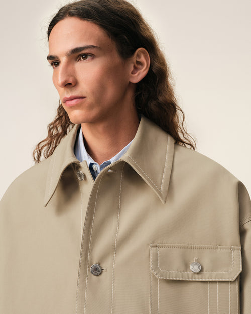 Beige Cotton Worker Jacket - 4 - Ami Paris