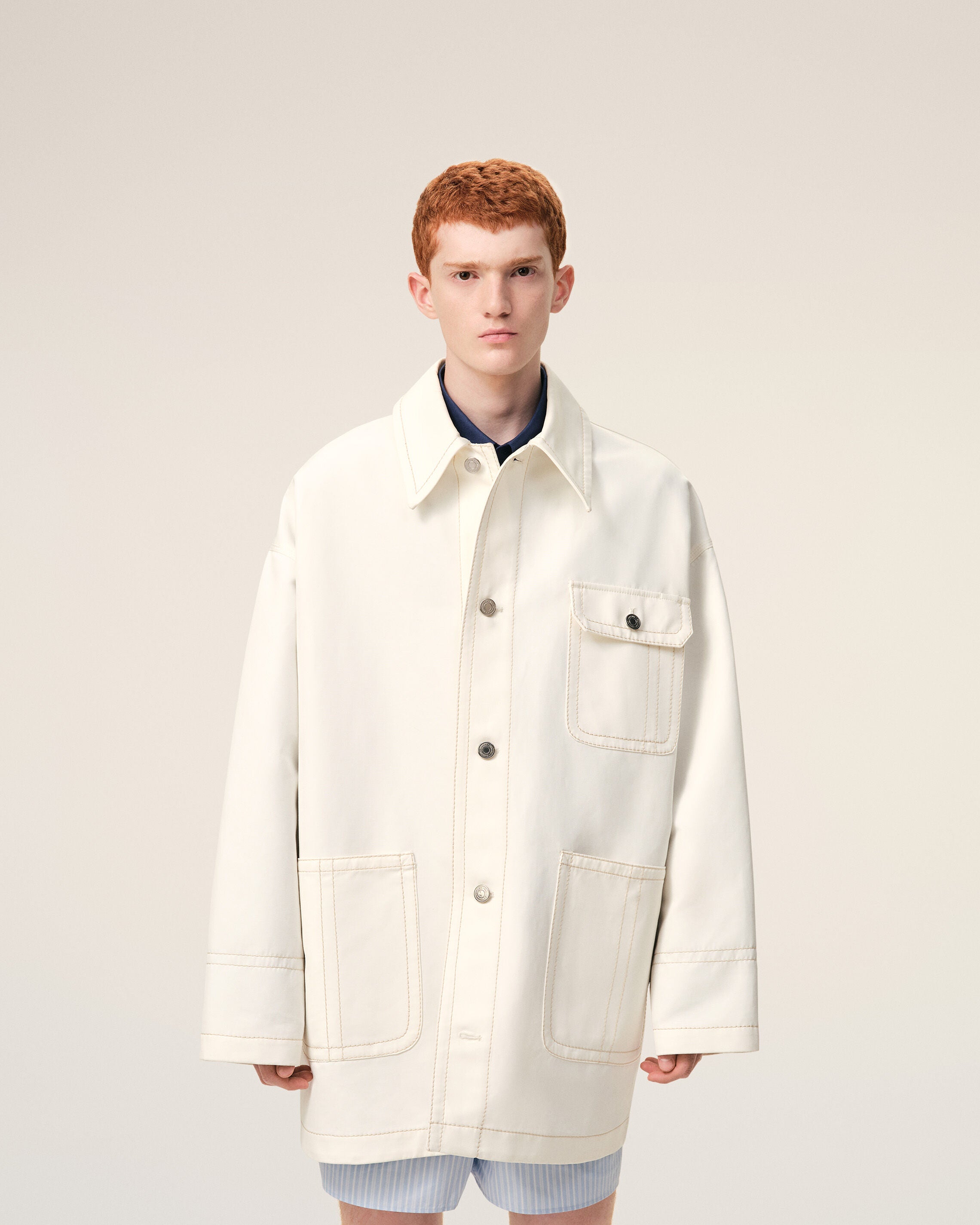 White Cotton Worker Jacket - 3