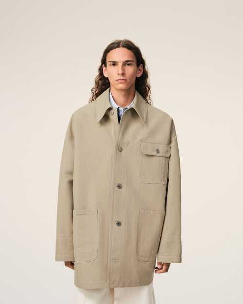 Beige Cotton Worker Jacket - 3 - Ami Paris