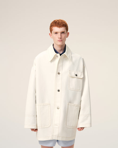 White Cotton Worker Jacket - 3 - Ami Paris