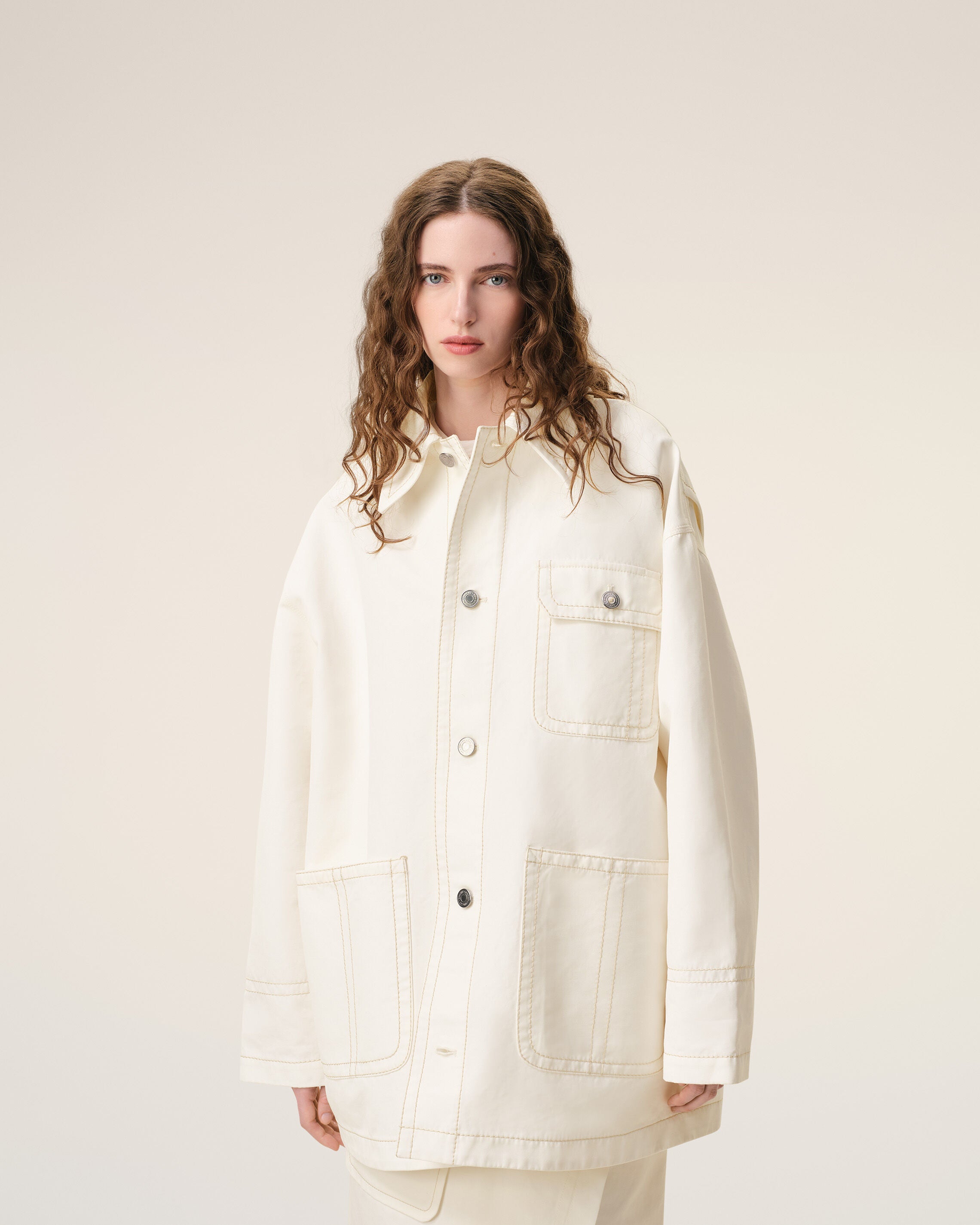 White Cotton Worker Jacket - 9