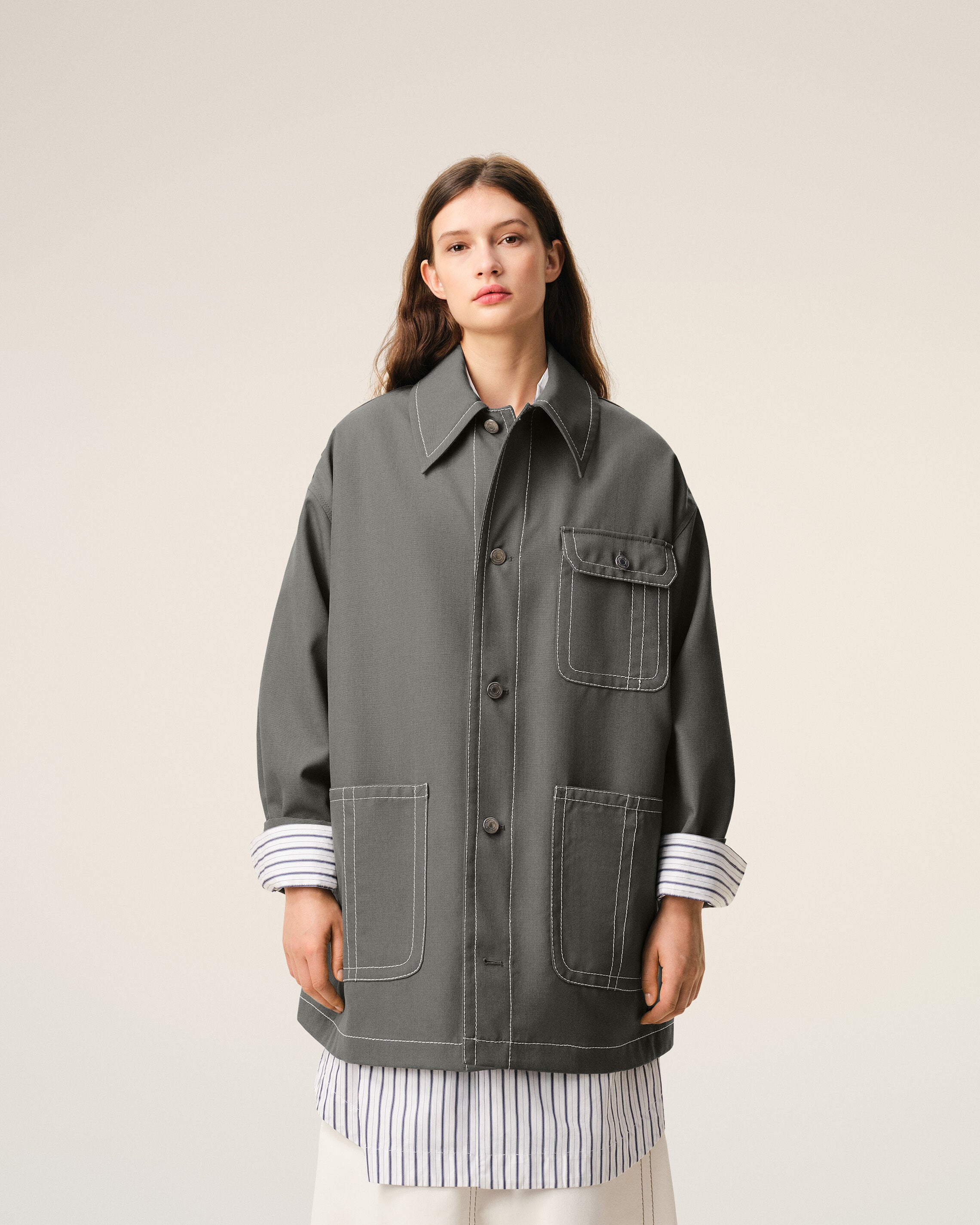 Chaqueta de trabajo de lana virgen gris - 8