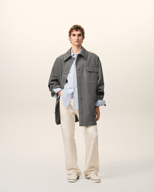 Veste Grise Worker en Laine Vierge - 1 - Ami Paris