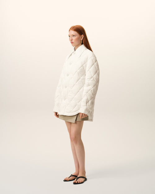 Chaqueta acolchada blanca abotonada de nailon - 12 - Ami Paris