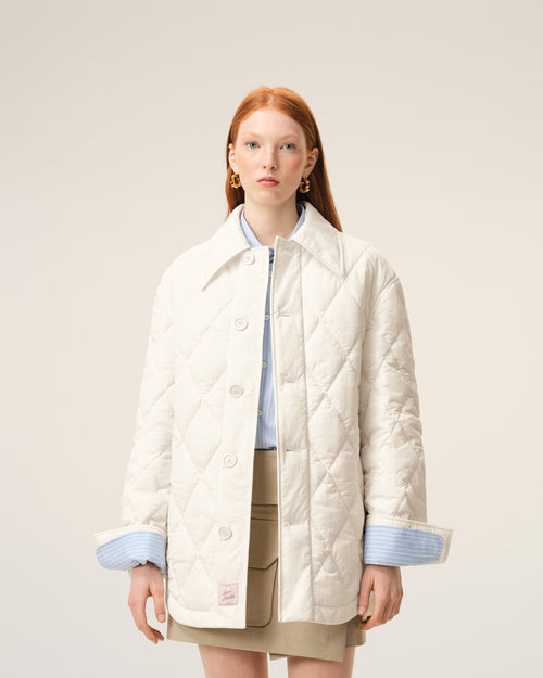 Chaqueta acolchada blanca abotonada de nailon - 9 - Ami Paris