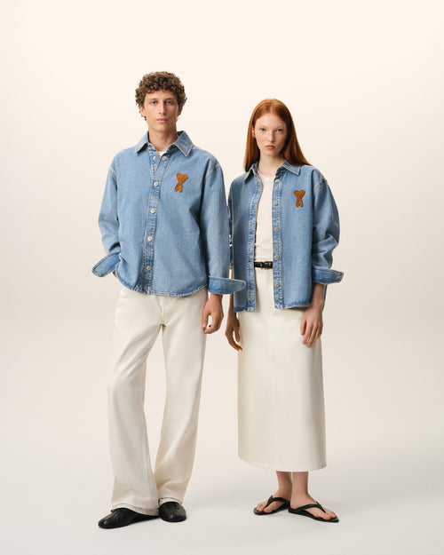 Blue Cotton Knitted Ami De Coeur Overshirt  - 13 - Ami Paris