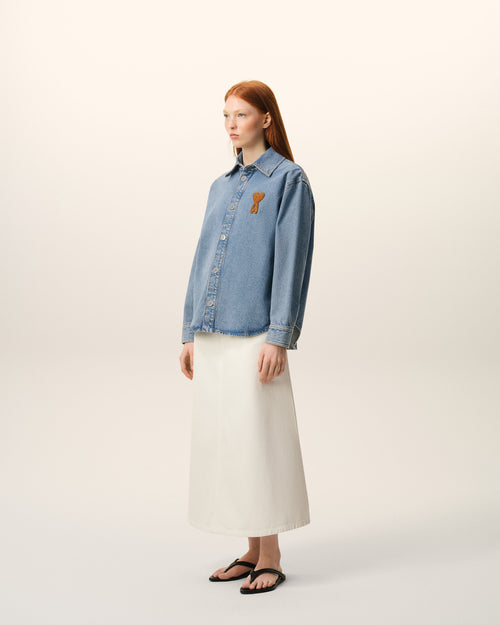 Blue Cotton Knitted Ami De Coeur Overshirt  - 12 - Ami Paris