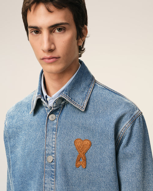 Blue Cotton Knitted Ami De Coeur Overshirt  - 4 - Ami Paris