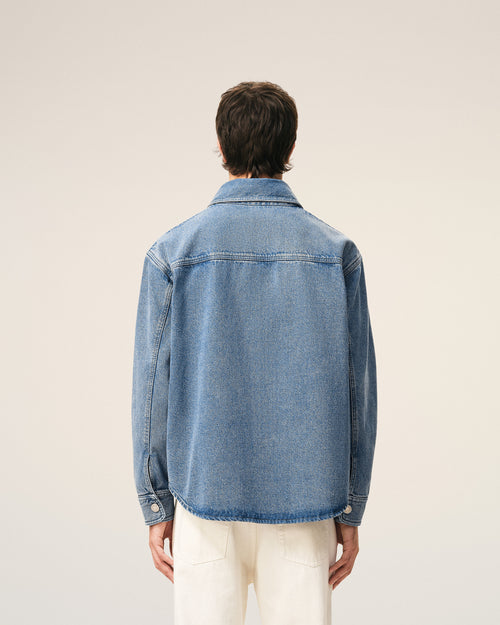 Blue Cotton Knitted Ami De Coeur Overshirt  - Man - 5 - AMI Paris - Ami Paris
