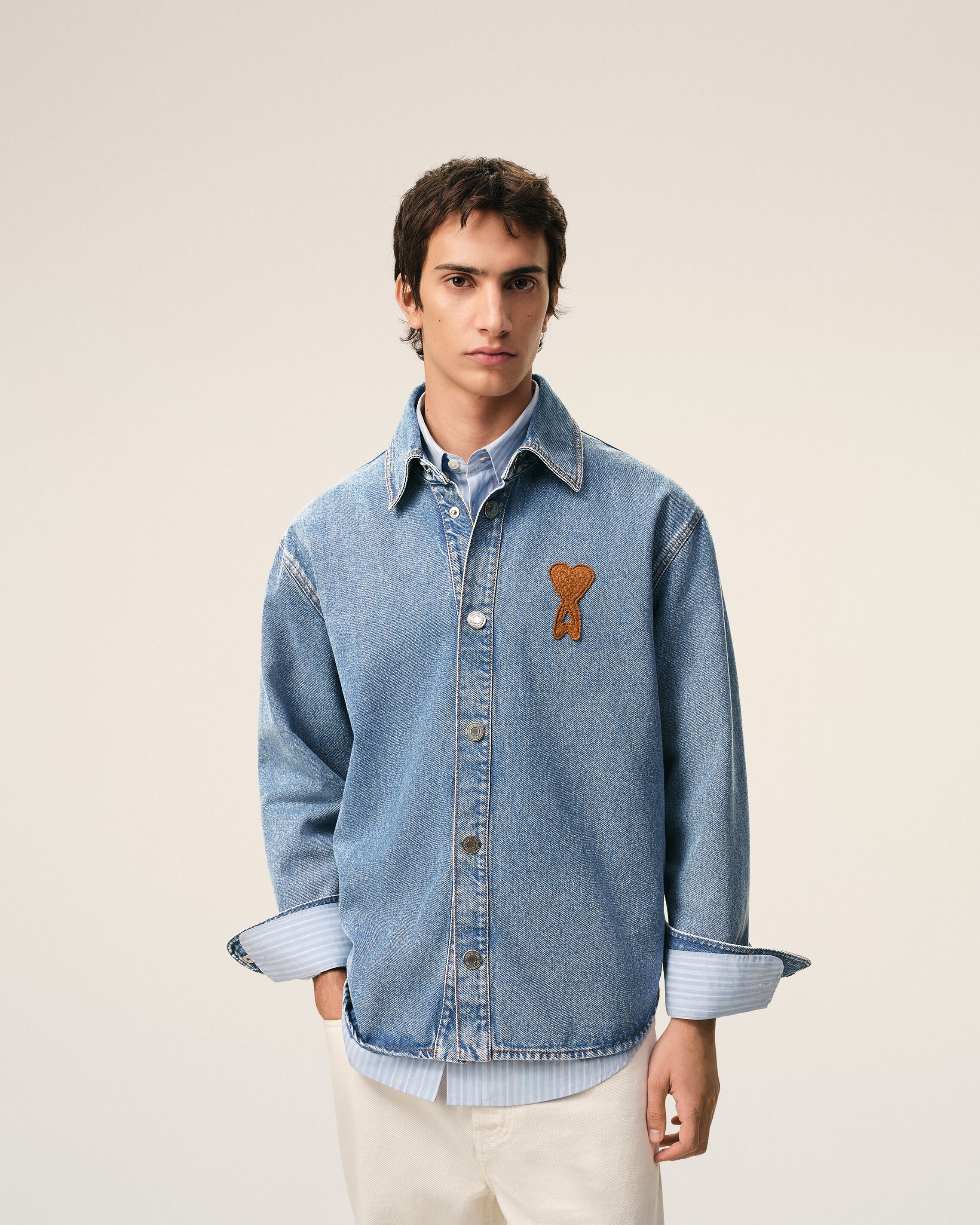 Blue Cotton Knitted Ami De Coeur Overshirt  - 3