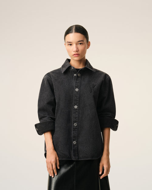 Black Cotton Knitted Ami De Coeur Overshirt - Woman - 9 - AMI Paris - Ami Paris