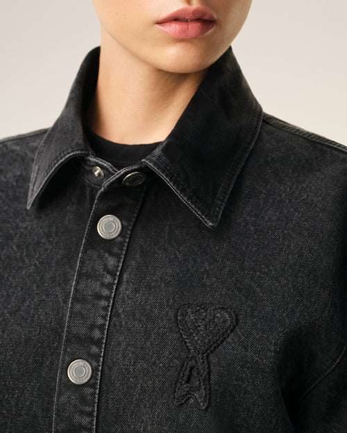 Black Cotton Knitted Ami De Coeur Overshirt - Woman - 10 - AMI Paris - Ami Paris