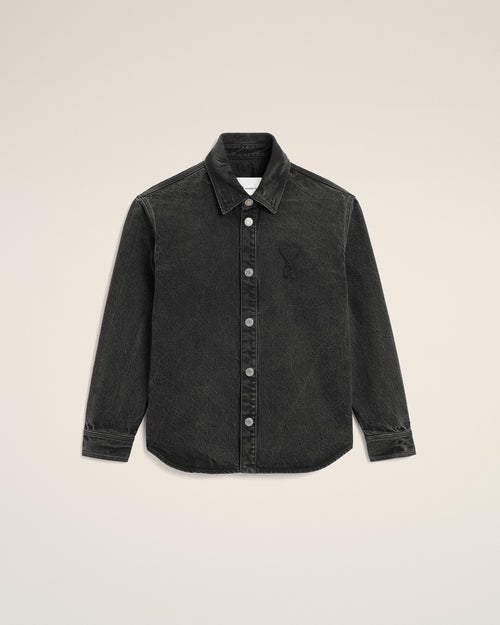Black Cotton Knitted Ami De Coeur Overshirt - 1 - Ami Paris