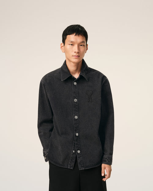 Black Cotton Knitted Ami De Coeur Overshirt - Man - 3 - AMI Paris - Ami Paris