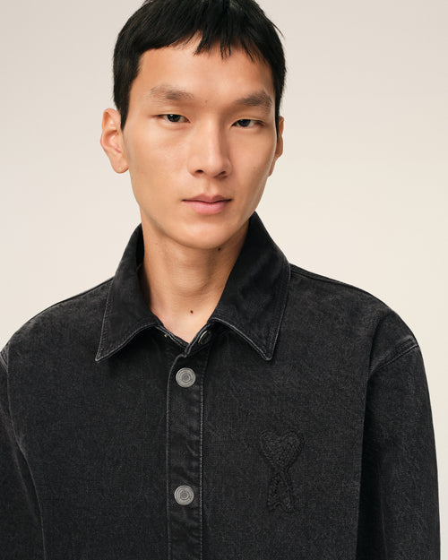 Black Cotton Knitted Ami De Coeur Overshirt - Man - 4 - AMI Paris - Ami Paris