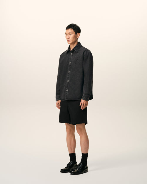Black Cotton Knitted Ami De Coeur Overshirt - Man - 6 - AMI Paris - Ami Paris