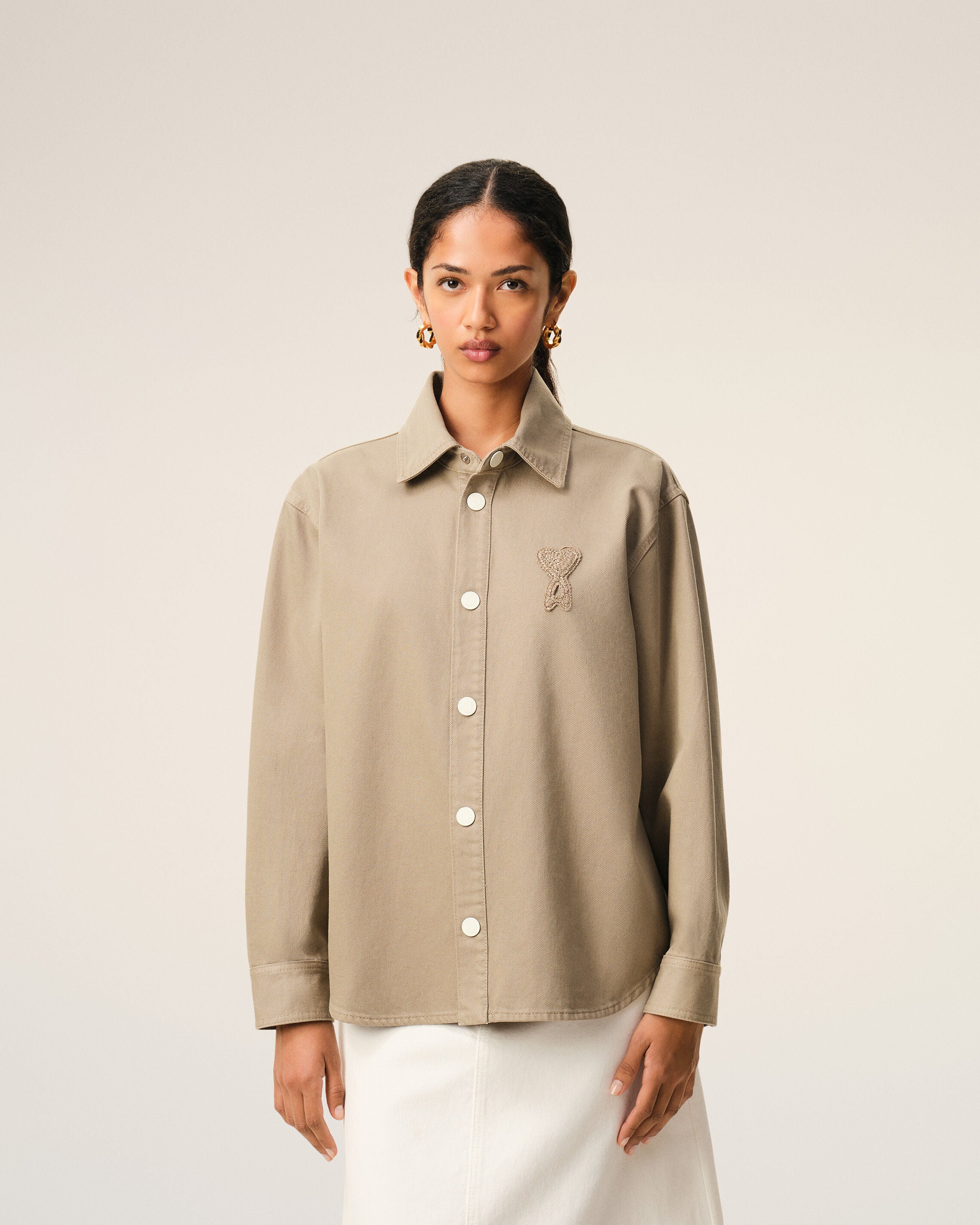 Beige Cotton Knitted Ami De Coeur Overshirt - 9