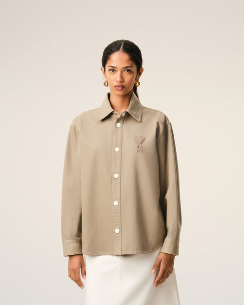 Beige Cotton Knitted Ami De Coeur Overshirt - Woman - 9 - AMI Paris - Ami Paris