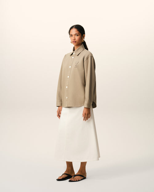 Beige Cotton Knitted Ami De Coeur Overshirt - 12 - Ami Paris