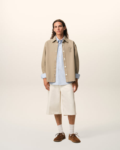 Giacca-camicia Ami De Coeur in maglia di cotone beige - 2 - Ami Paris